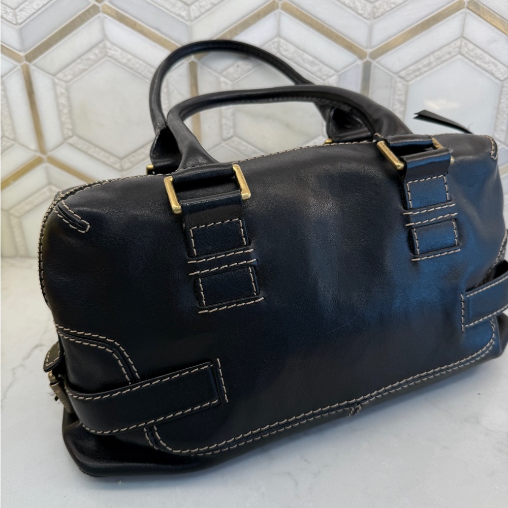 Vintage Y2K Michael Kors satchel black leather gold hardware early 2000s buckles - Picture 5 of 10